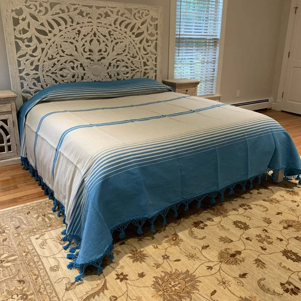 King Size Cotton Bedspread/Quilt. From Oaxaca Mex. Hand loom, Bed covers,